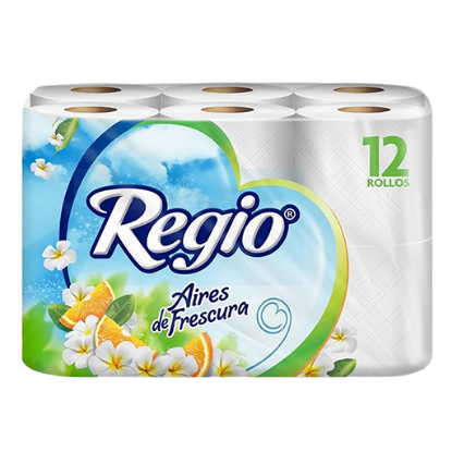 Imagen de PAPEL HIGIENICO REGIO AIRES DE FRESCURA 330 HD 12 PZAS.